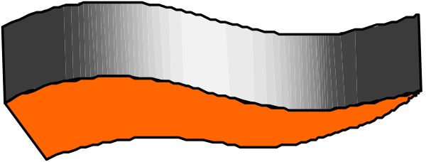 The image shows a black and white pixelated representation of an orange ribbon with wavy edges on top of what appears to be a gray surface.