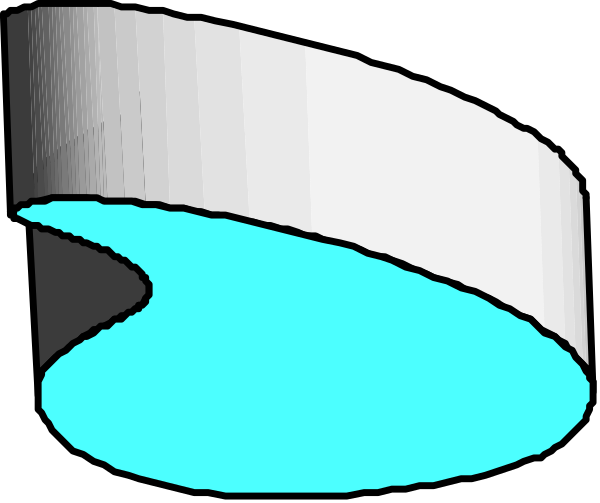 The image shows a black and white illustration of an overhead view of water flowing under what appears to be a bridge with two arches on either side.