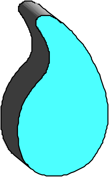 The image shows a stylized blue drop of water with an abstract design on its surface against a grey background.