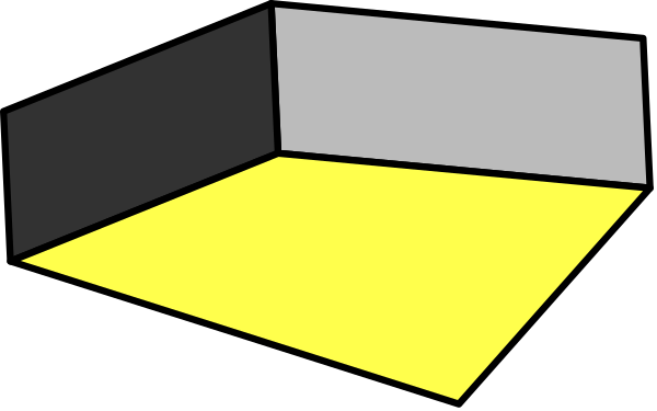 The image shows a simple black and white floor plan of an interior space with walls labeled A through D, indicating different areas within it.