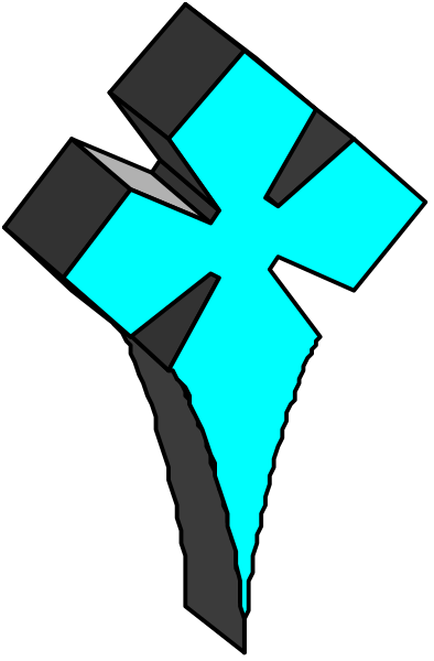 The image shows a cross with blue squares on it against a black background.