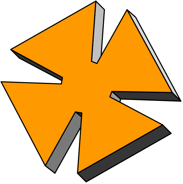 The image shows a stylized orange lightning bolt with jagged edges on top of an abstract black background.