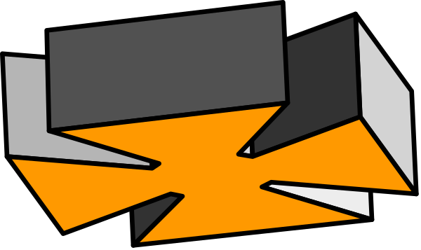 The image shows a black and white abstract design with geometric shapes that resemble an explosion of lines radiating outward from what appears to be at least one central point in orange coloring.