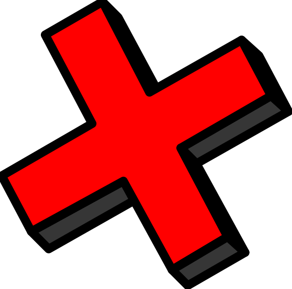 The image shows a red cross symbol on black background with two white lines crossing through it from top to bottom at an angle of 45 degrees each. There is no text present in this clip-art image, and there's only one object which appears multiple times - the cross itself. It does not depict any people or animals; actions are implied by its symbolic representation as a medical aid sign commonly used to indicate first aid stations at events like concerts where accidents may occur. The setting is abstract with no specific location provided in this clip-art image, focusing solely on the red
