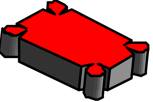 The image shows a red block with white lines on it against a black background to its left side.