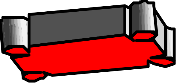 The image shows a pixelated representation of an indoor scene with red liquid on what appears to be a floor near some sort of object that could possibly represent a piece of furniture due to its shape; there is no text present in this clip-art image, and it does not depict any people or animals.