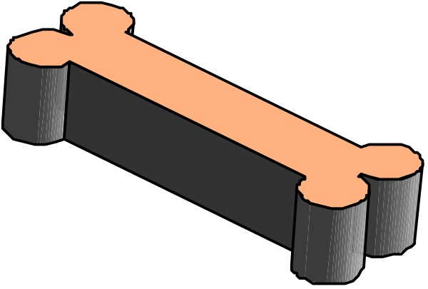 The image shows a simple black and white illustration of two bones with joints on top placed side by side against an untextured background that resembles concrete.