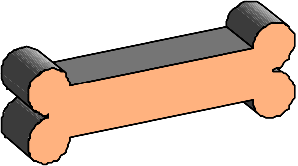 The image shows a cartoon depiction of two bones with black ends on either side, placed against each other to form an "x" shape in front of what appears to be a dog's head at one end and another object that resembles a bone or stick-like structure at the opposite end.