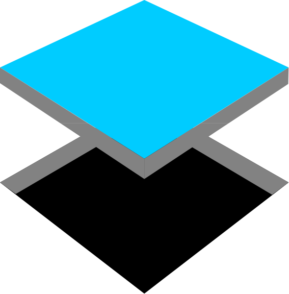 The image shows a simple geometric design with two blue rectangles on top of each other against a black background.