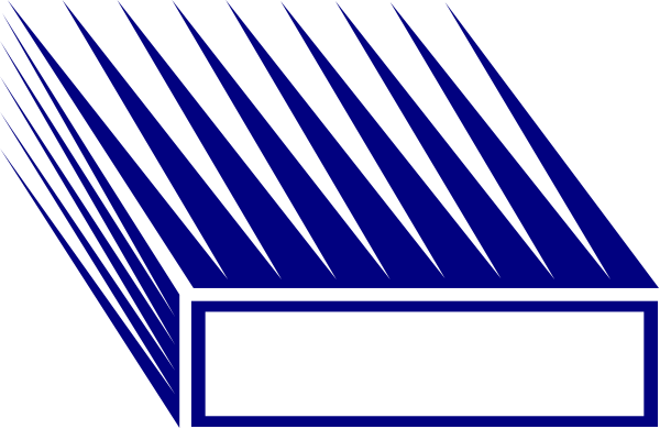 The image shows a blue abstract design with white lines creating an illusion of depth on what appears to be a gray background.