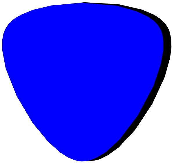 The image shows two blue shapes that resemble musical notes on a black background with no other discernible elements present.