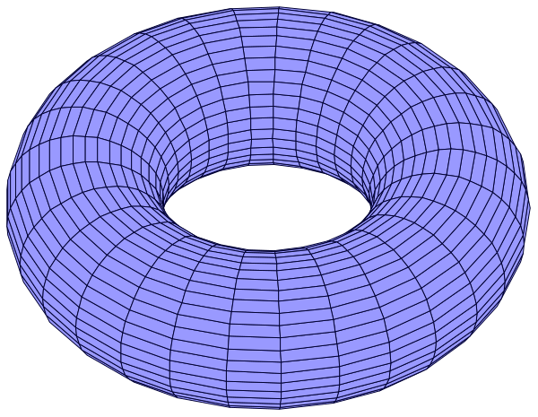 The image shows two donuts with a hole through them against a black background.