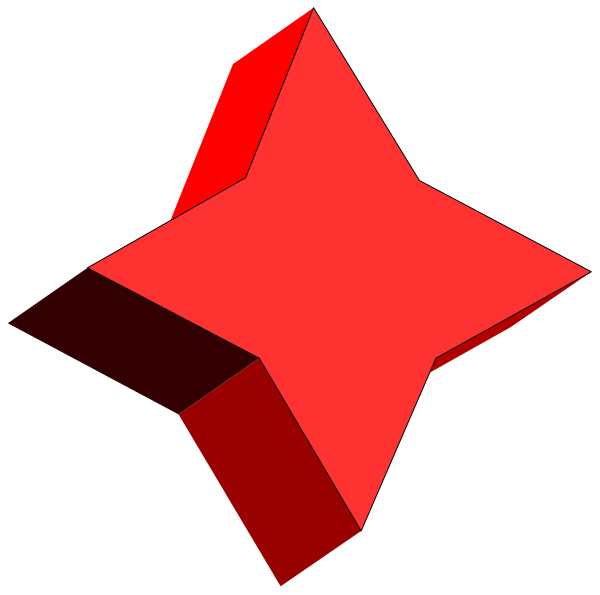 The image shows a red three-dimensional cube with two smaller cubes on top of it against a black background.