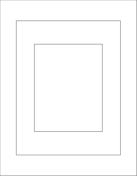 The image shows a simple black and white illustration of four squares arranged to form an empty rectangle with dashed lines indicating its boundaries.