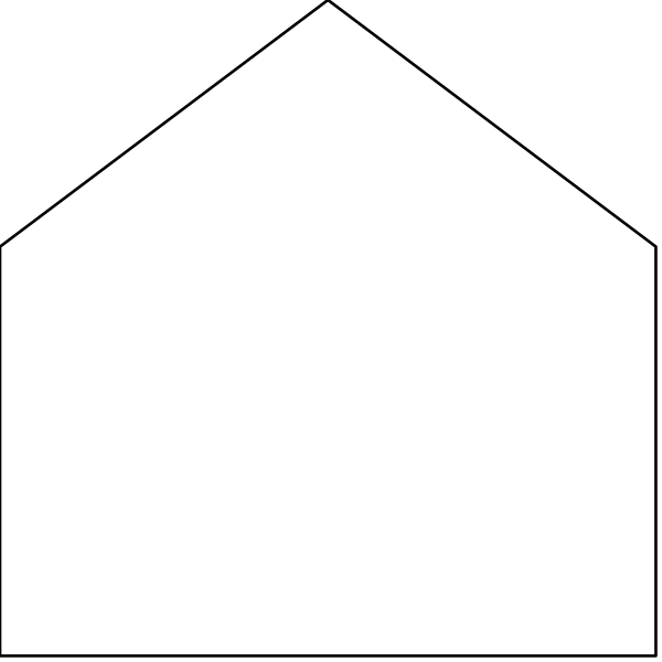 The image shows a simple black and white line drawing of three houses with triangular roofs placed next to each other against an unadorned background.