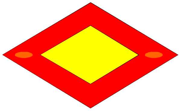 The image shows a simple geometric design with red triangles forming an abstract pattern on top of what appears to be black background.