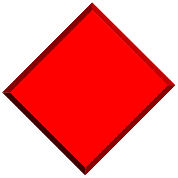 The image shows a red diamond shape with two smaller diamonds inside it against a black background.