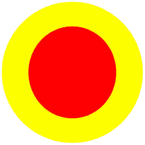 The image shows a red circle with two smaller circles inside it against a black background.
