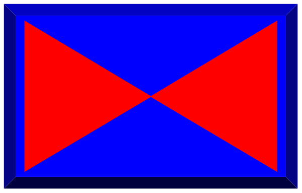 The image shows a blue rectangular object with red crosses on it against a grey background.