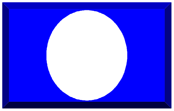 The image shows a blue egg with an oval shape inside of it on top of what appears to be a gray surface in front of another object that is partially visible at its bottom right corner.