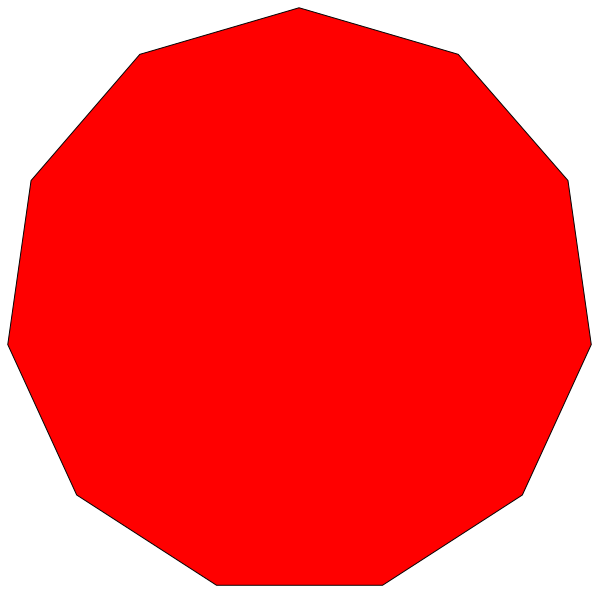 The image shows a red hexagon with two smaller circles inside it on what appears to be an abstract background.
