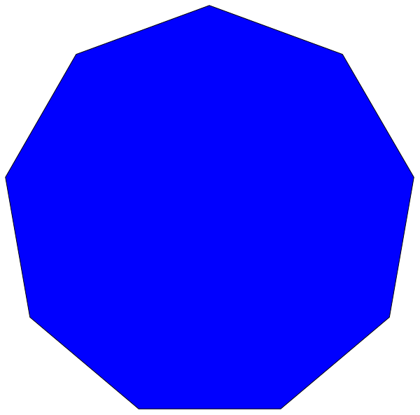 The image shows a blue hexagon with two smaller circles inside it against a black background.