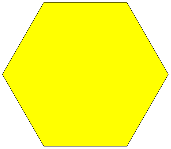 The image shows a simple black and white representation of two hexagons with yellow borders connected by lines to form an abstract pattern resembling honeycomb cells against a dark background.
