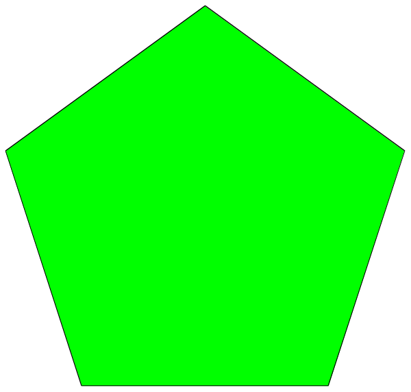 The image shows a green hexagon with two smaller triangles on either side of it against a black background.