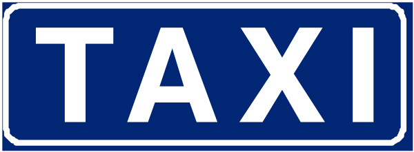 The image shows a logo with text that reads "TAXI" on top of an arrow pointing to its right side.