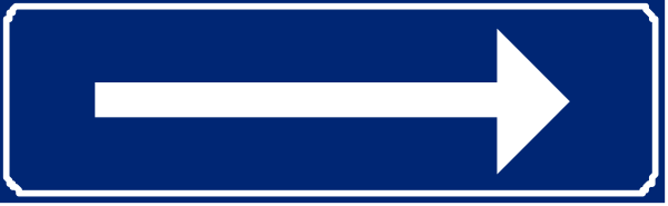 The image shows a blue sign with white arrows pointing to an arrow on it that is also pointed rightward.
