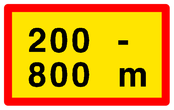 The image shows a red sign with white text indicating "200m" on top of it and below that is another yellow rectangle labeled as 800 meters to go in black letters next to an arrow pointing right, suggesting directional guidance for distance measurement or navigation purposes within the context of running. There are no other objects, people, animals, actions, or setting visible in this image. The focus is solely on providing information about distances and directions related to a specific location marked by the signage.