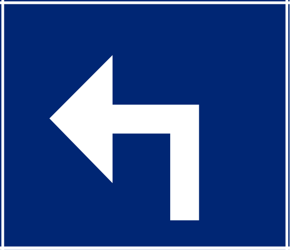 The image shows a blue sign with an arrow pointing to its right side indicating directionality.