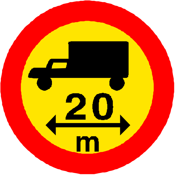 The image shows a red circle with two signs inside it: on top left is an icon of a truck followed by "20" in white text; below that to its right is another sign indicating 15 km per hour speed limit, and beneath this one there's a black arrow pointing upwards. On the bottom half of the image are three red circles with symbols: on top left has an icon for no parking followed by "20" in white text; below that to its right is another sign indicating 15 km per hour speed limit, and beneath this one there'