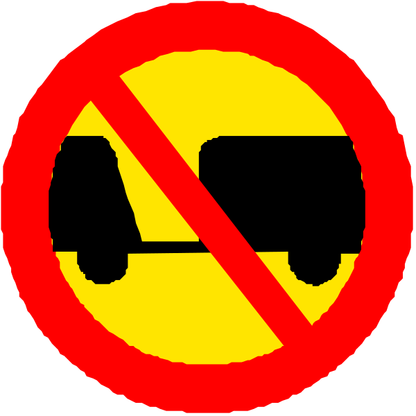 The image shows a red circle with three signs inside it: on top left is an icon of a truck indicating no trucks allowed; in the center right there's another sign that says "no parking" accompanied by a car symbol, and at bottom middle we see a prohibition against driving or riding vehicles.