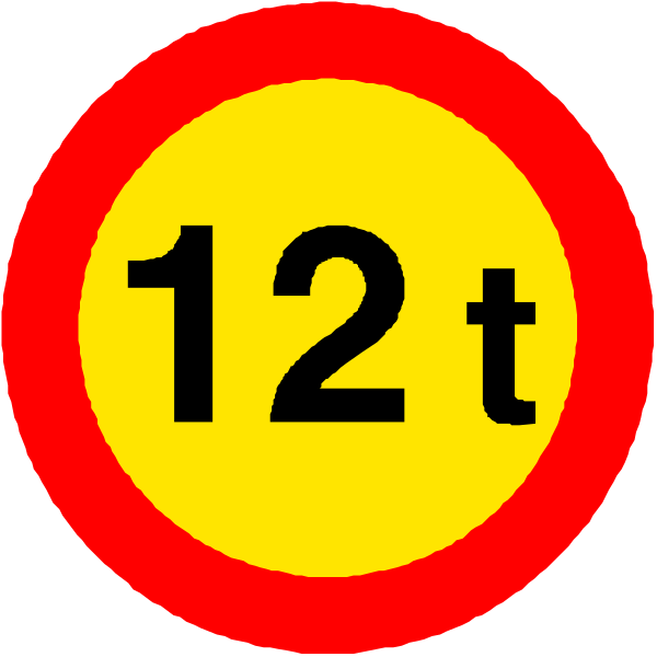 The image shows a red circular sign with two yellow circles inside it containing numbers 12 and 60 respectively, placed on top of each other against a black background. There is also text that reads "TWELVE" in white font above one circle and "SIXTY" below the other. This could be interpreted as an icon or symbol representing twelve times sixty equals seven hundred twenty. The style appears to mimic road signs, suggesting it might represent speed limits on a highway system where 120 km/h is allowed for certain conditions. There are no people, animals