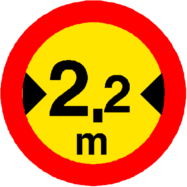 The image shows a red circular sign with white text indicating "2m" inside it, placed on top of another similar circle that has an arrow pointing to its right side.