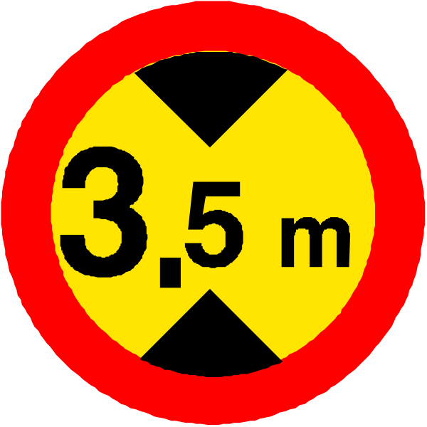 The image shows a red circular sign with white text indicating "30m" inside it, placed on top of another round yellow sign that has an x symbol in black within its circle.