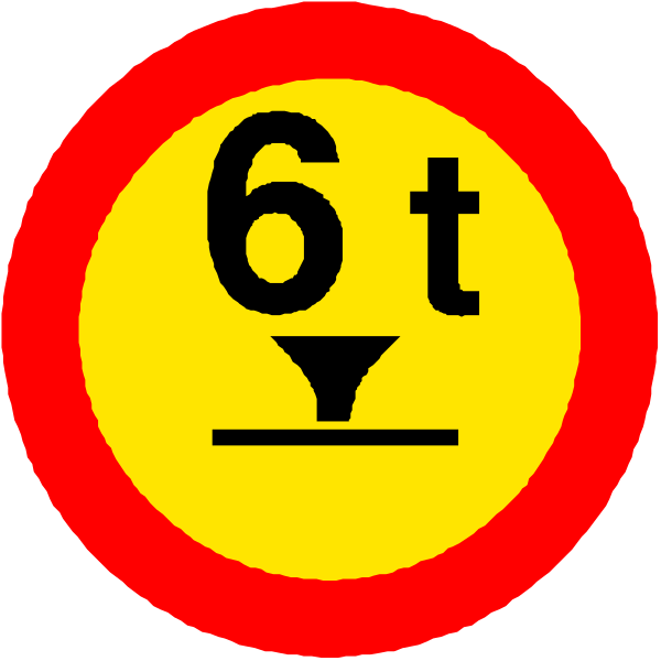 The image shows a red circular sign with white text that reads "6 ft" inside it, indicating height measurement; next to this is another round yellow circle containing black numbers 0-9 in ascending order on its left side and an arrow pointing upwards from right to left within the number six. There are two additional signs below these: one red circular sign with a white exclamation mark atop it, indicating caution or attention; next to this is another yellow circle containing black numbers 0-9 in ascending order on its left side and an arrow pointing upwards from right to