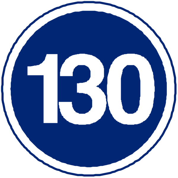 The image shows two blue circular signs with white text that reads "130" on each sign.