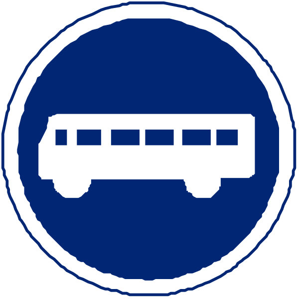 The image shows a blue circle with two white circles inside it containing icons of public transportation: on top is an icon depicting a bus, indicating that there's likely to be a bus stop nearby; below this symbol is another one showing a car or taxi cab, suggesting the presence of taxis in the area. The background appears to have some sort of blue and white pattern but it doesn't provide any additional context about what might be behind these symbols.
