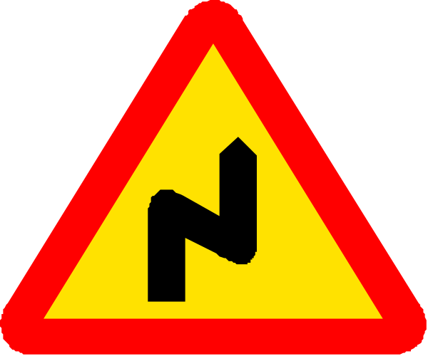 The image shows a red triangle sign with white text indicating "No Entry" on it above another road sign that has an arrow pointing to its right side.