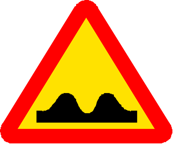 The image shows a red triangle with two yellow triangles inside it on top of an orange background; there is also text that reads "ROAD WORK AHEAD" in white letters at the bottom right corner, indicating caution for road construction ahead.