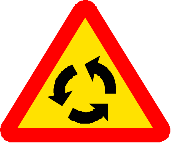 The image shows a trio of traffic signs with arrows pointing to different directions on them against a white background.