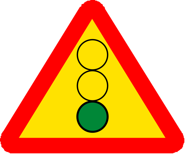 The image shows a red triangle with three yellow circles inside it on top of an orange background; below this is another smaller triangular shape containing two green dots within its borders against a white backdrop.