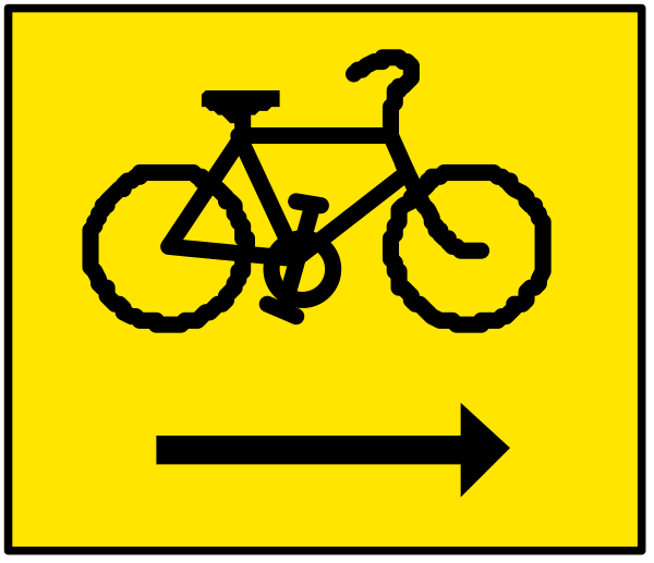 The image shows a black bicycle icon on top of an arrow pointing to its right side with text indicating "bike lane" above it.