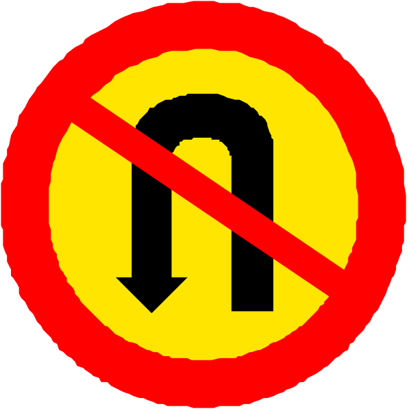 The image shows a red circle with an arrow pointing to it from two directions: left (from above) and right (below). Inside this circular area is another smaller yellow sign that has been crossed out by diagonal lines, indicating prohibition of entry in both directions.