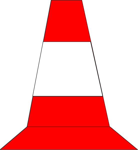 The image shows a red traffic cone with white stripes on it against a black background.