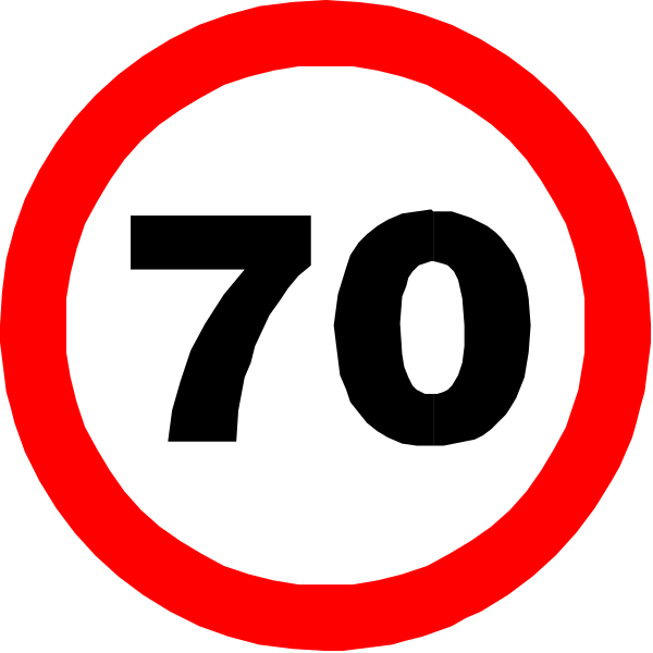 The image shows a red circular sign with white text that reads "70" inside it, indicating speed limit restrictions for vehicles on this roadway section.