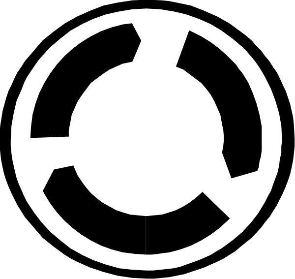The image shows a black and white icon of an automobile steering wheel with two circular icons on it: one resembling a gear shift lever in its center and another that appears to be a power button, both set against a dark background. There is no text or additional elements present within the frame provided by this clip-art image. The style suggests simplicity and minimalism commonly used for user interfaces of vehicles' control panels.