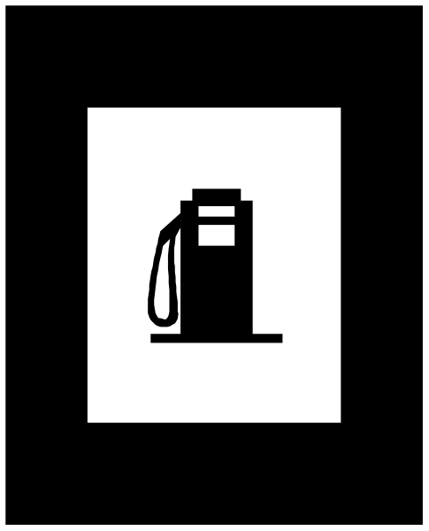 The image shows a black and white photo of an old gas pump with its nozzle extended outward on top against a dark background.